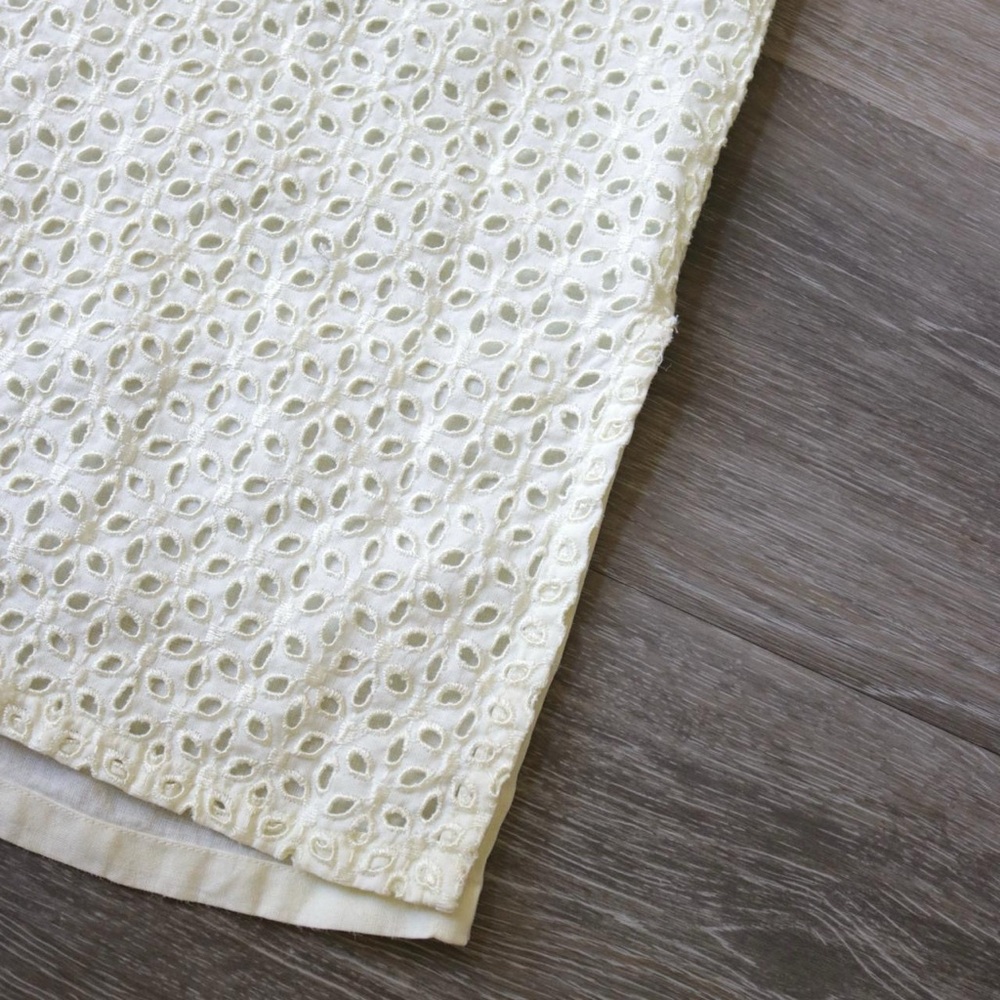 Cream Off White Eyelet Button Down Collared Shirt - image 8